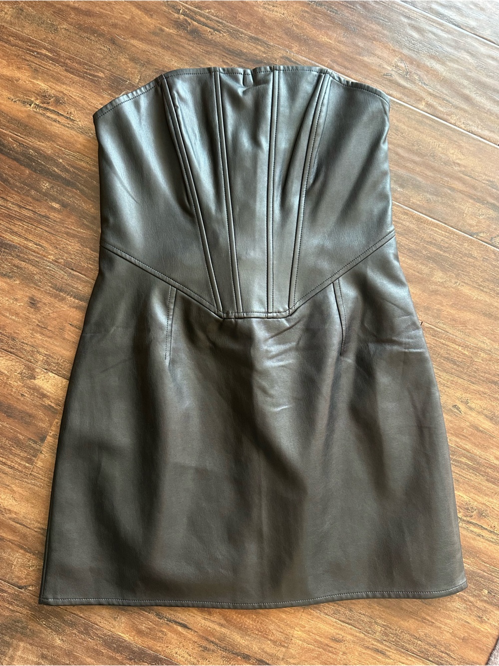 La Hearts Black Strapless Faux Leather Mini Dress